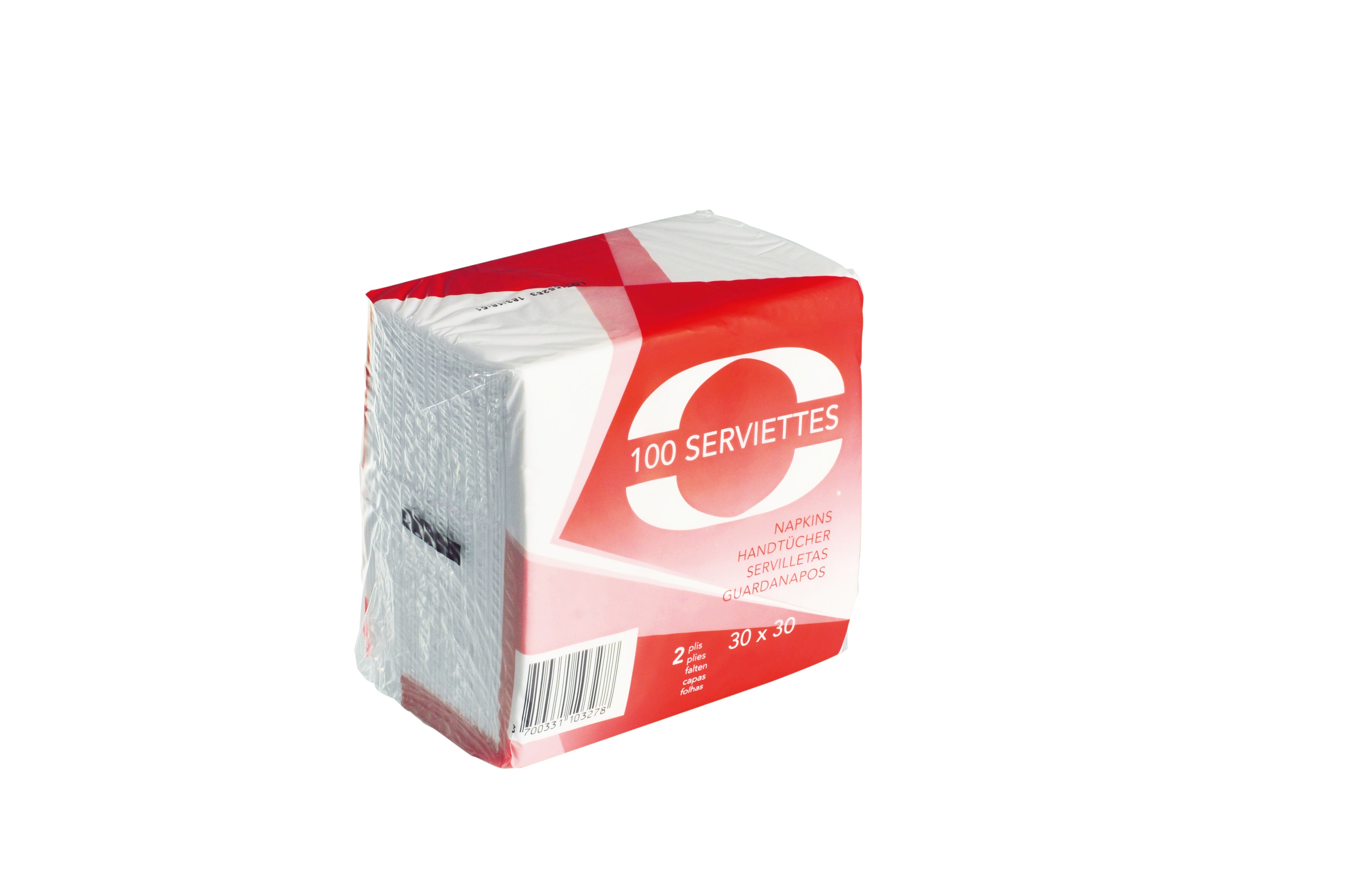 SERVIETTES BLANCHE 2 PLI 30X30 X 100